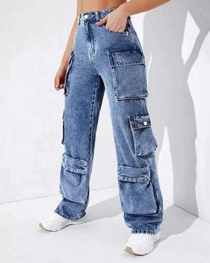 Hoch taillierte Cargo-Hose mit Taschen