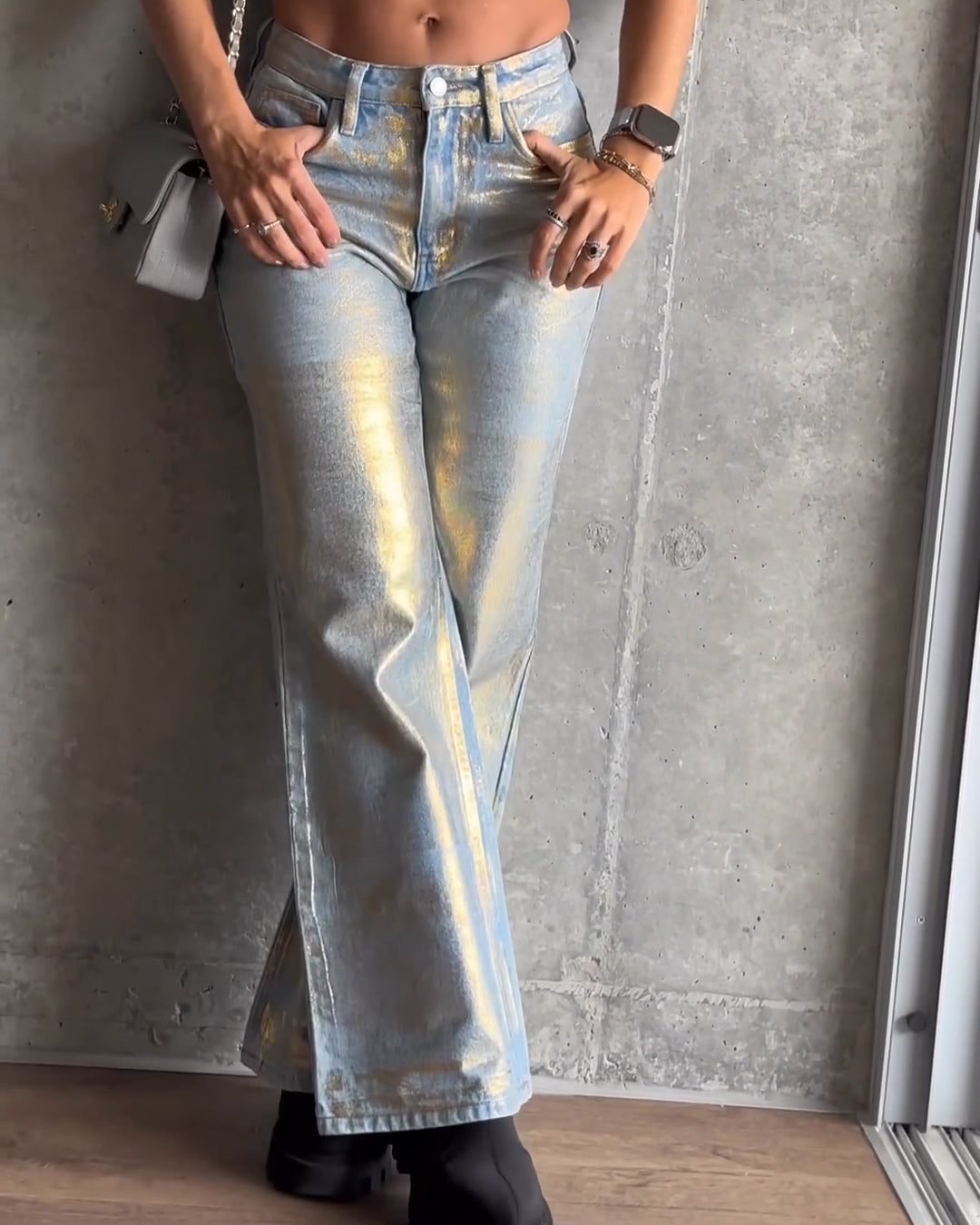 Gold Shiny Metallic Effekt Jeans