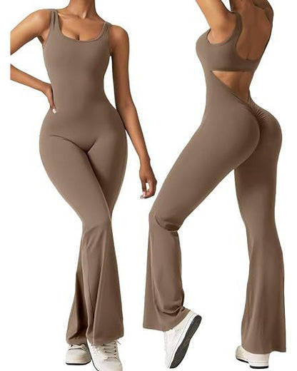 V-Rücken Flared Jumpsuit