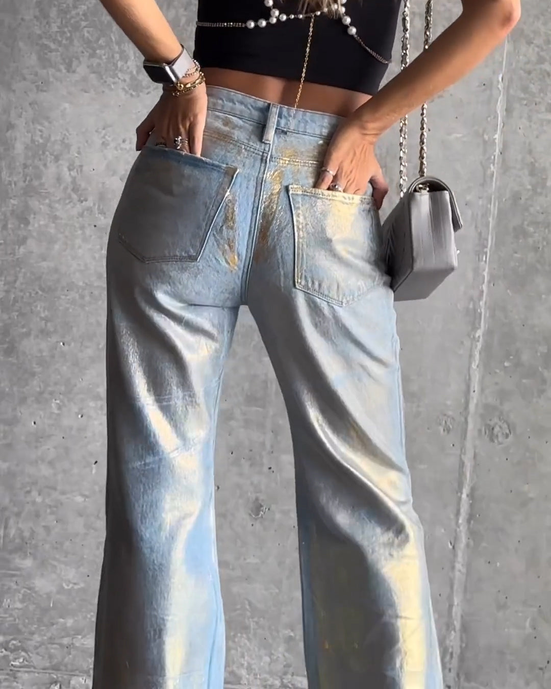 Gold Shiny Metallic Effekt Jeans