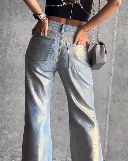 Gold Shiny Metallic Effekt Jeans