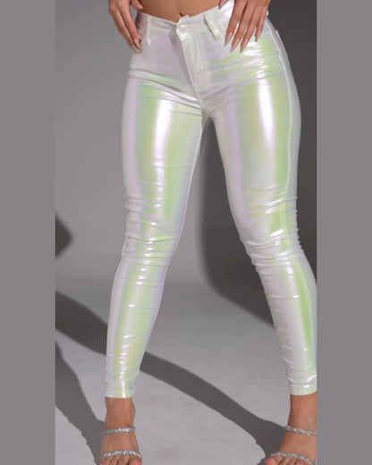 Schmale Metallic Weiße Hose