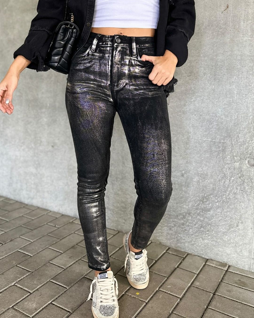 Schwarze Skinny Jeans aus Metall