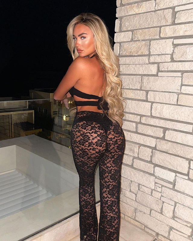 Tiefer V-Ausschnitt offener Rücken Sexy-Spitzenoverall