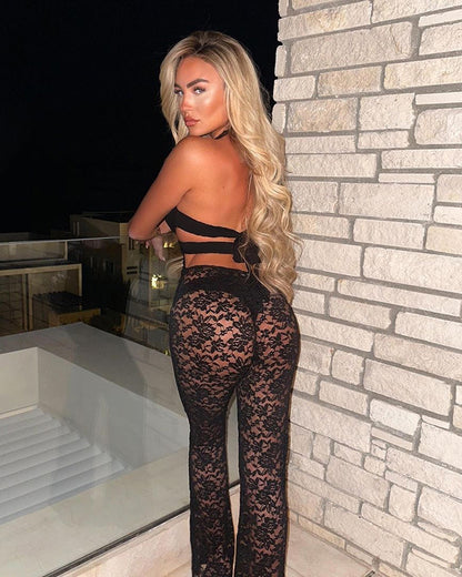 Tiefer V-Ausschnitt offener Rücken Sexy-Spitzenoverall