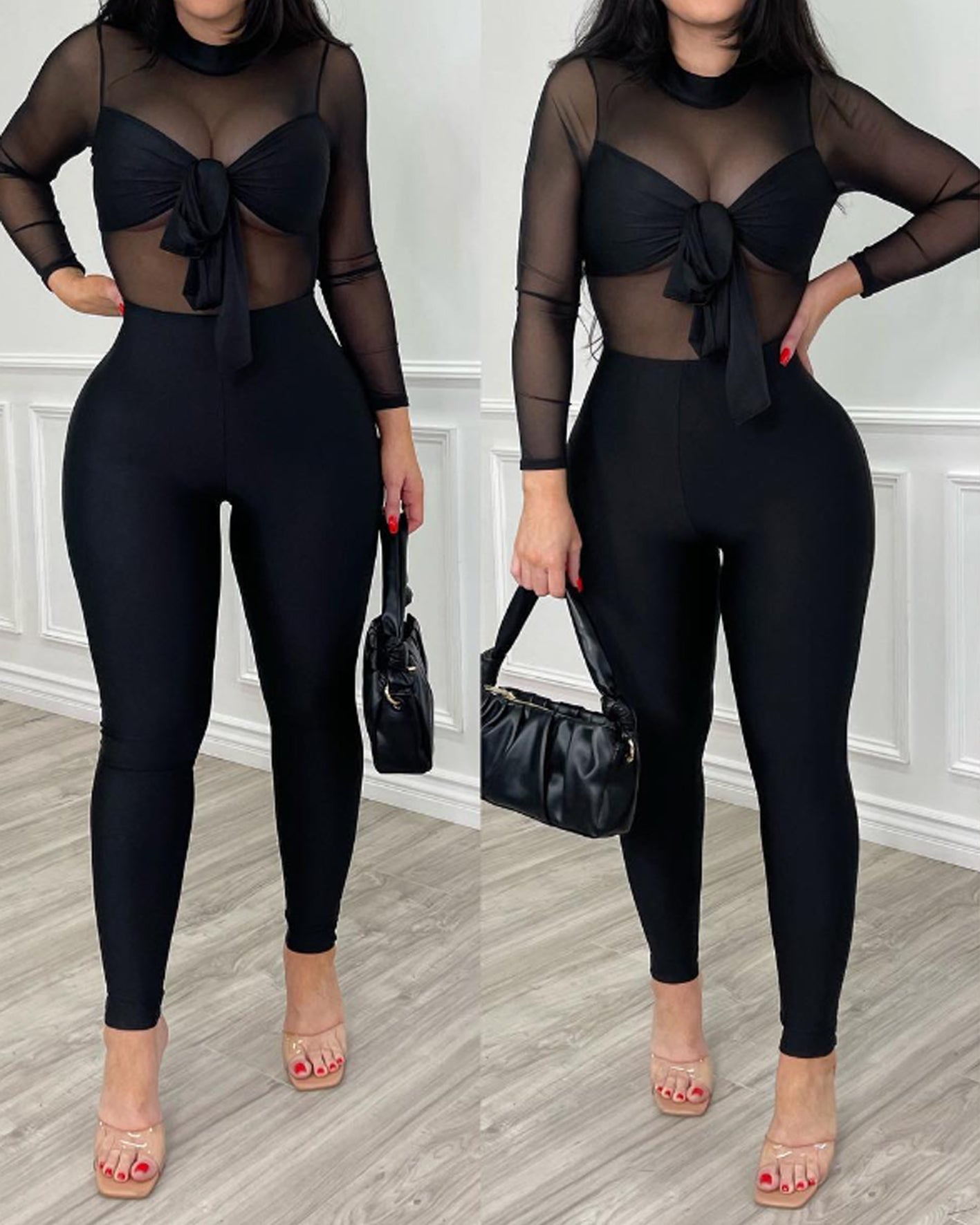 Schwarzer Halfter Cutout Jumpsuit