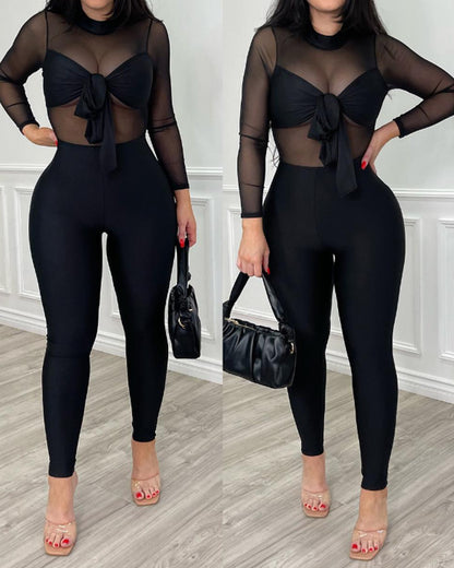 Schwarzer Halfter Cutout Jumpsuit