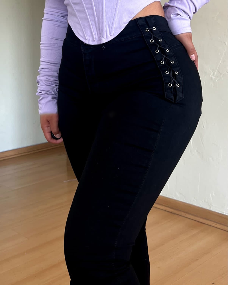 Hellblaue Geflochtene Jeans