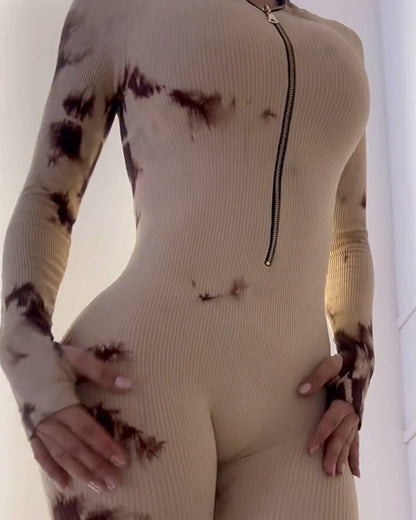 Batik-Reißverschluss-Yoga-Jumpsuit