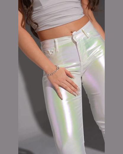 Schmale Metallic Weiße Hose