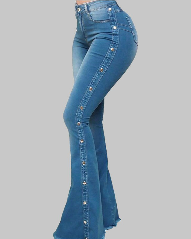 Hoch taillierte Stretch-Wischover-Flared-Jeans