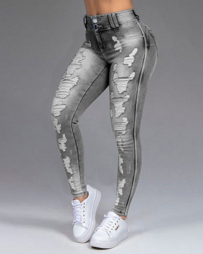 Zerrissene schlankmachende Stretch-Jeans