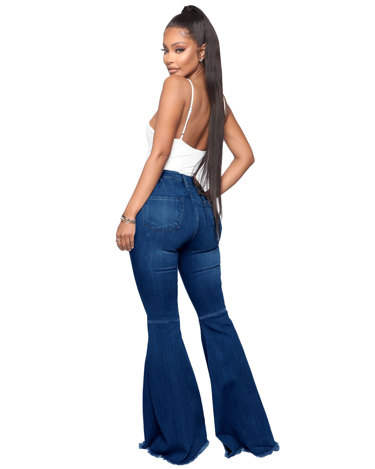Hoch taillierte Bootcut-Jeans mit Stretch und Po-Lift