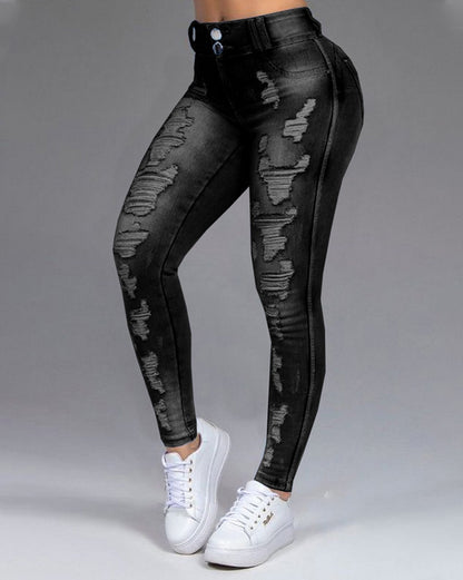 Zerrissene schlankmachende Stretch-Jeans