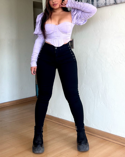 Hellblaue Geflochtene Jeans