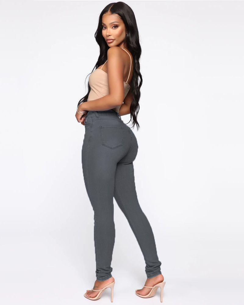 Hüfthebende Pfirsich-Po-High-Waist-Jeans