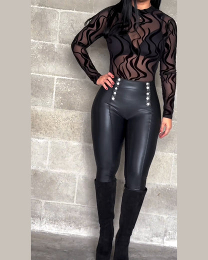 Doppelseitige Knopf-Lederleggings